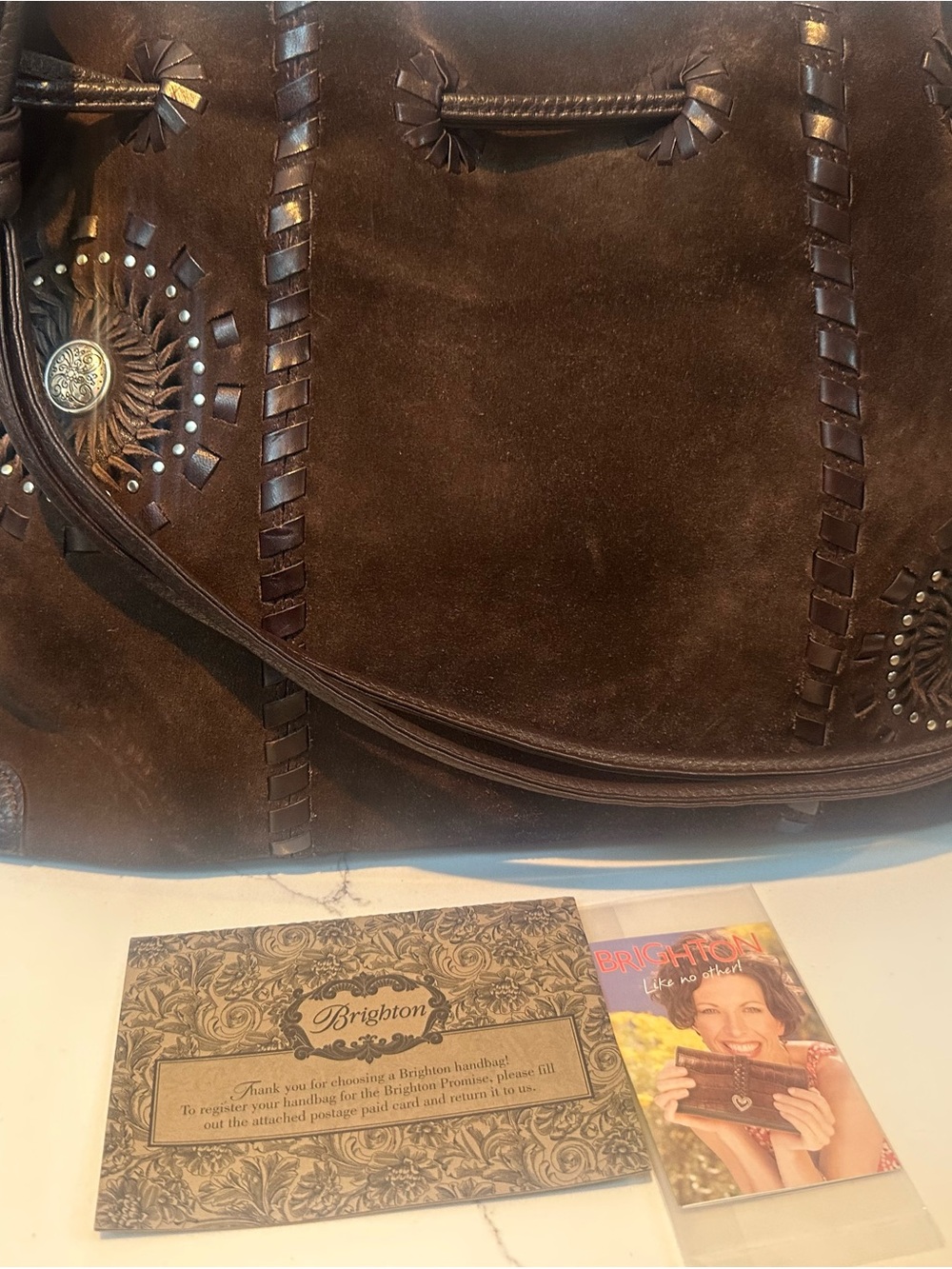 Brighton Brown Suede Women’s Shoulder Bag with Stud Details - Picture 10 of 12